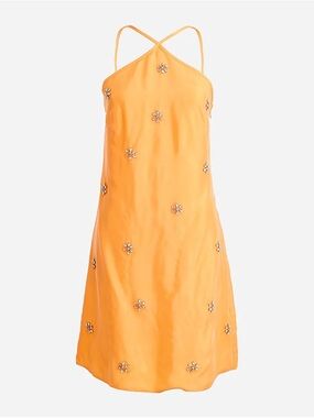 J. Crew Orange Embellished Slip Mini Dress